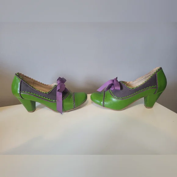 Chelsea Crew Green and Purple Heels with Scalloped Detail, GUC, Size 6.5 - Picture 8 of 10